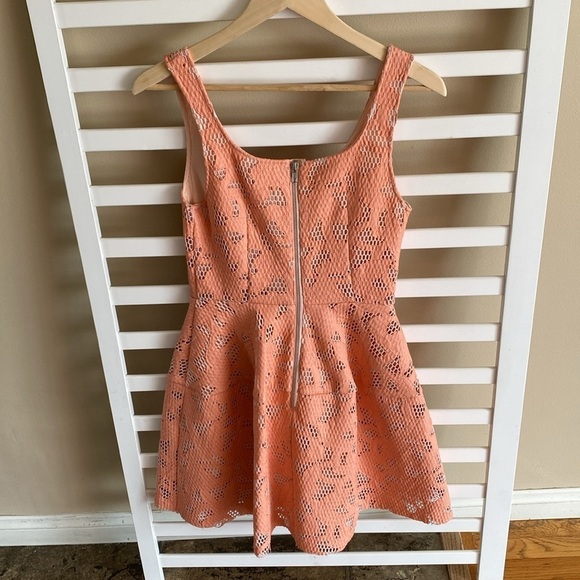 asos Fit & Flare Floral Embroidery Textured Peach Mini Dress Size 6 - Picture 5 of 15